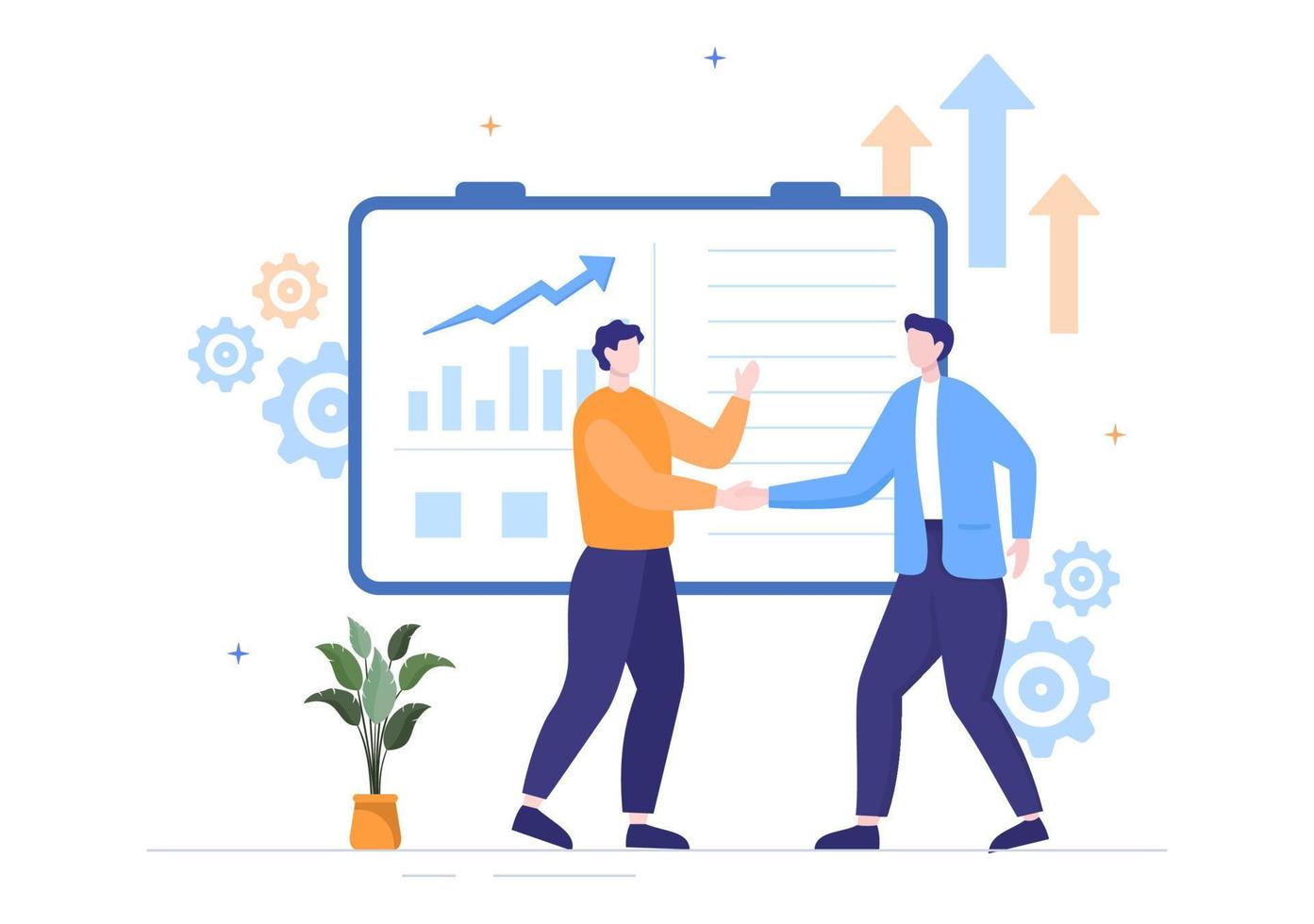 Partnership handshake with growth charts - values shown in client outcomes