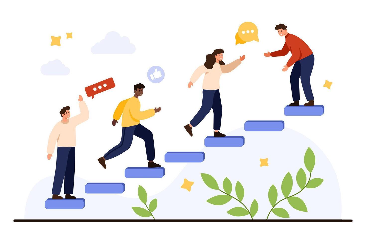 Team climbing steps together - collaboration, shared goals, and professional growth