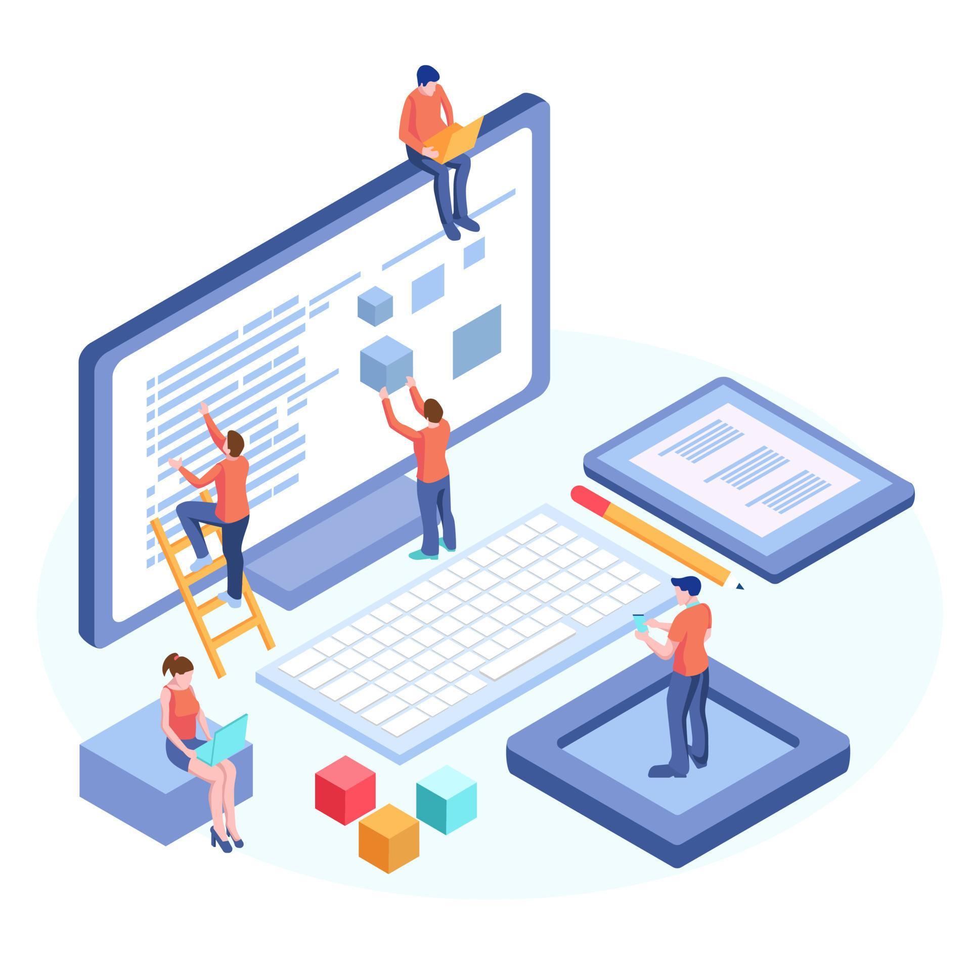 Engineering team building full-stack software together